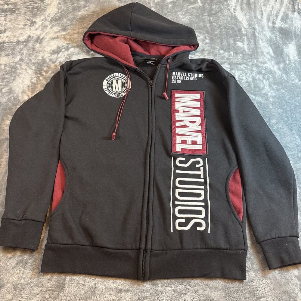 Marvel Studios Embroidered Sports Zip Hoodie Mens XS Black BoxLunch Exclusive
